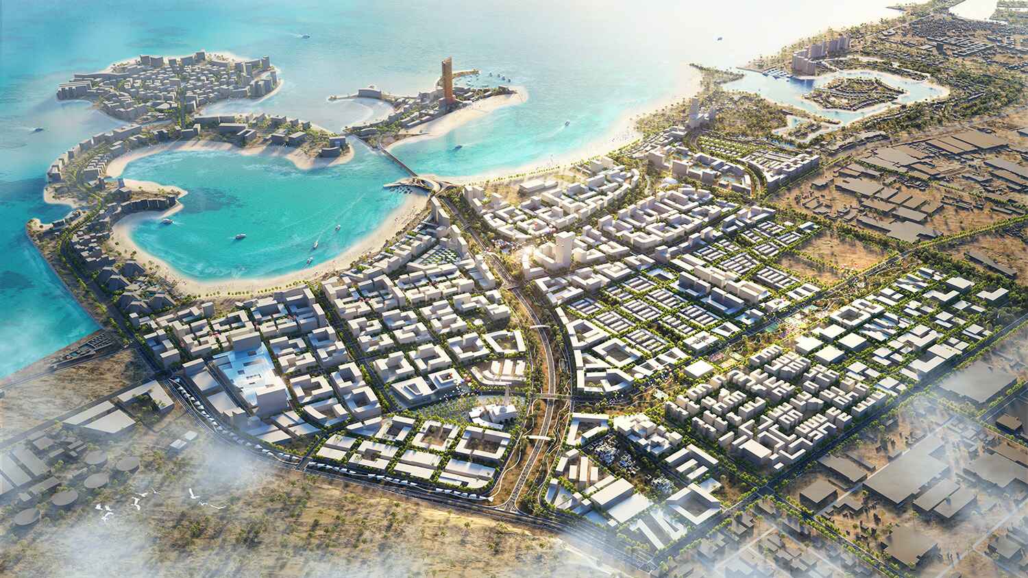 Masterplan aerial of Al Marjan Island and RAK Central